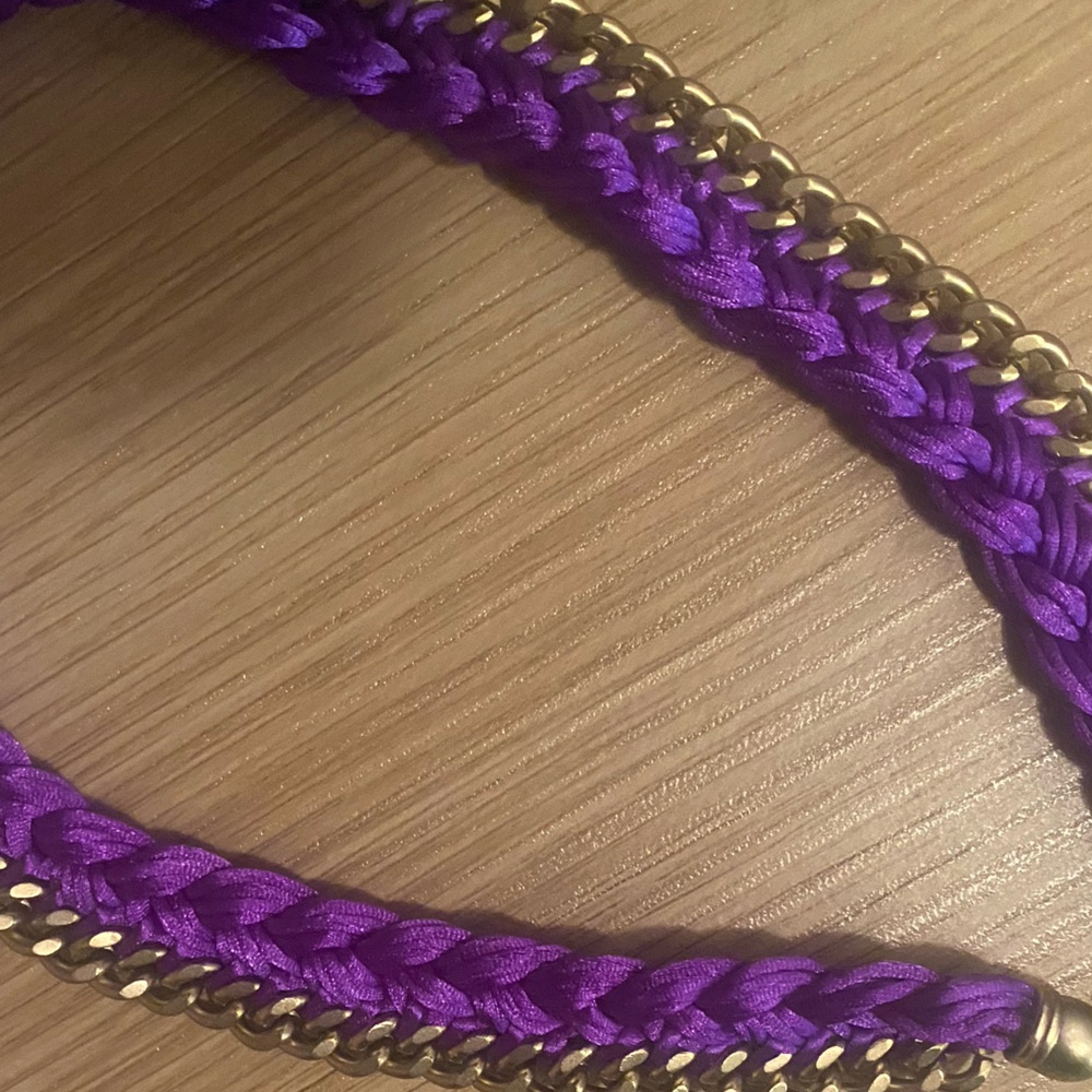 Purple & Gold Statement Jewelry Set – Braided Necklace + Teardrop Gem Earrings - Picture 4 of 6